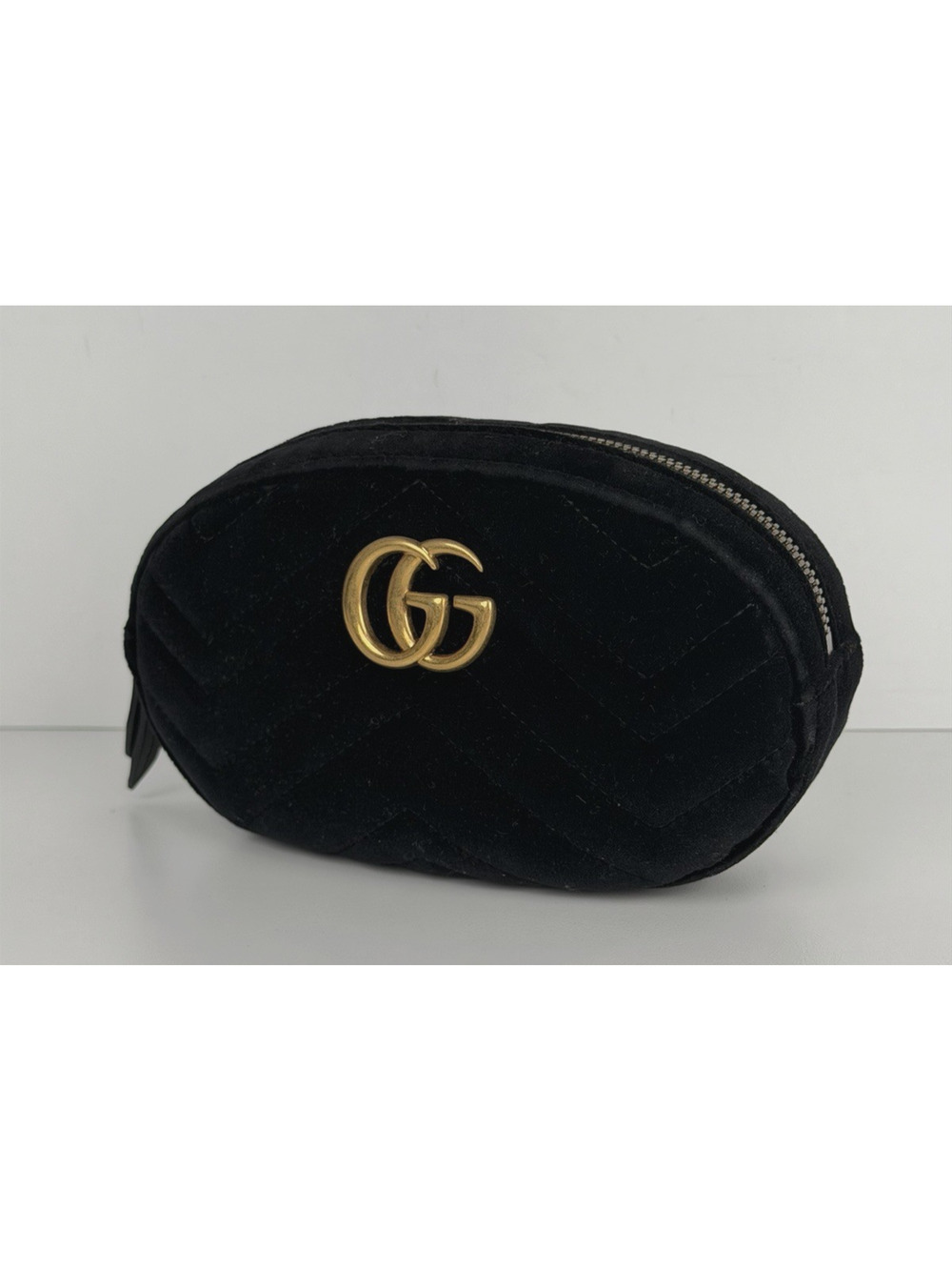 Gucci GG Marmont Belt Bag Plush Black Matelasse Velvet & Gold-Tone Hardware S16